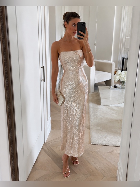 4Th + Reckless Dresses & Skirts - Sequin Slip Maxi Dress in Champagne